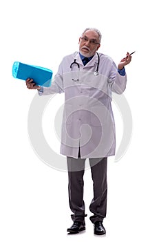 Old male doctor isolated on white