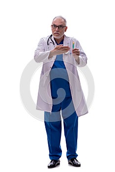 Old male doctor isolated on white