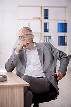 Old male employee working in the office