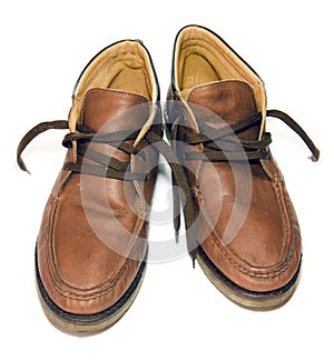 Old male half boot brown leather shoe