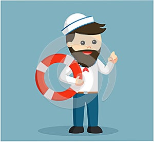 Old male sailor standing with lifebuoy