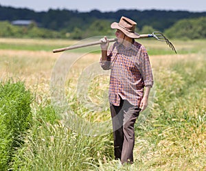 Old man in barley field