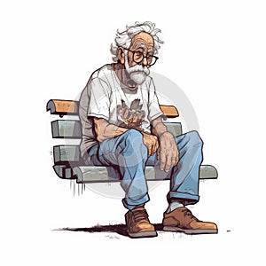 Old Man On Bench T-shirt Design photo