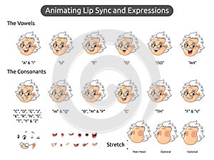 Old Man Cartoon Character Mascot Illustration for Animating Lip Sync and Expressions