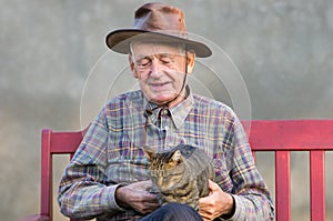 Old man with cat