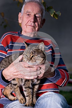Old man with cat