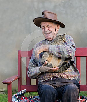 Old man with cat
