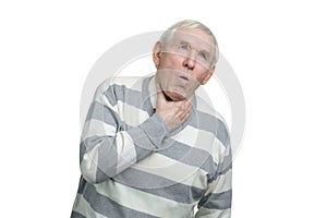 Old man with cold disease is coughing. photo