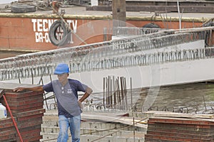 Old Man Construction Worker Resting in Guayaquil Ecuador