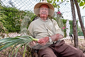 Old man cutting vegetables