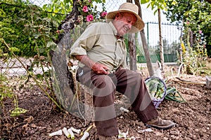 Old man cutting vegetables