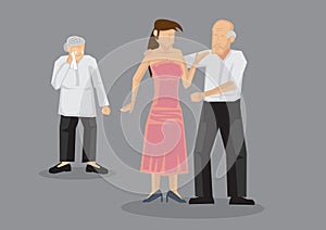 Old Man Dating Young Woman Cartoon Vector Illustration