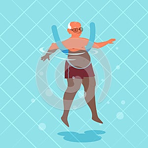 Old man doing exercise with swimming pool noodle.