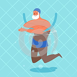 Old man doing exercise with swimming pool noodle.