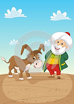 Old Man and Donkey Vector Illustration