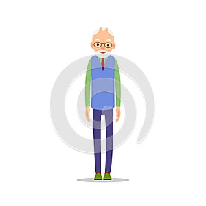 Old man. Elderly man is stand and his arms are lowered. Cartoon