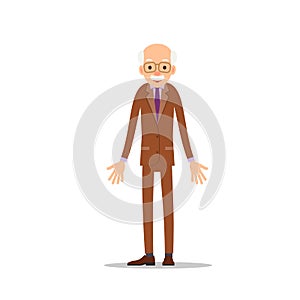 Old man. Elderly man is stand and spreads his arms out to sides.