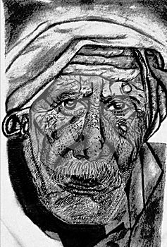 Old man face  wearing turban  sketching