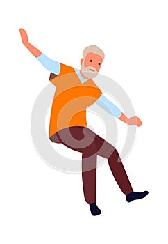 Old man falling back. Senior slip and fall down