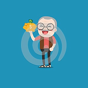 Old man with golden piggy bank.