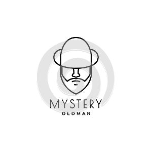 Old man with hat mystery line minimalist logo design vector