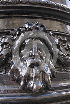 Old man head bronze sculpture, London, England