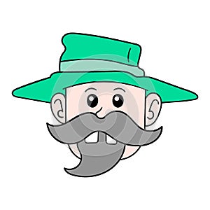 Old man head wearing a garden hat, doodle icon drawing