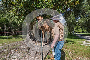 An old man and his camel.