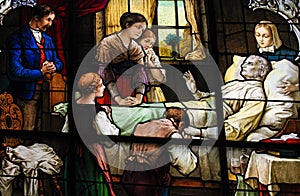 Old man on his deathbed - Stained Glass photo
