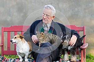 Old man with his pets