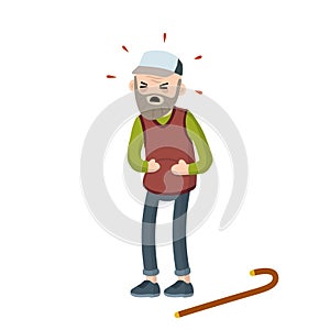 Old man holding his stomach. Senior with griping. Elderly man sick