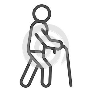 Old man line icon. Man with walking stick vector illustration isolated on white. Old person outline style design