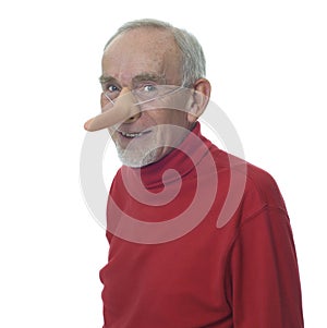 Old man with long false nose