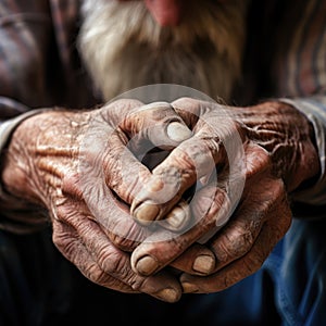 An old man with a long white beard and hands, AI