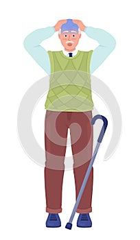 Old man with panic attack semi flat color vector character