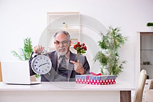 Old man preparing for date in time management concept