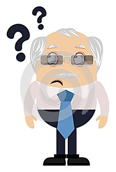 Old man with question marks, illustration, vector
