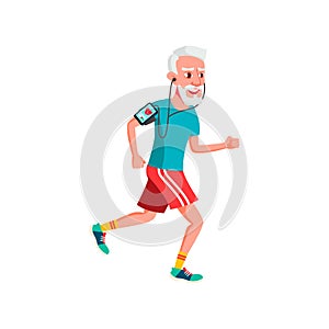 old man running and checking heartbeat with device cartoon vector