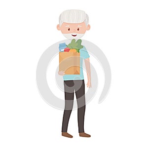 Old man shopping with bag vector design