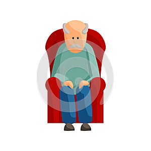 Old man sitting on chair icon, cartoon style