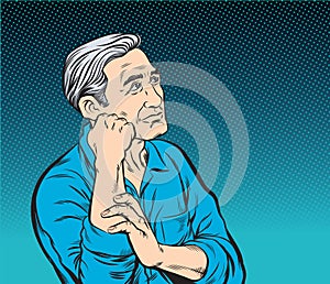 The old man sitting and thinking.Pop art vector illustration