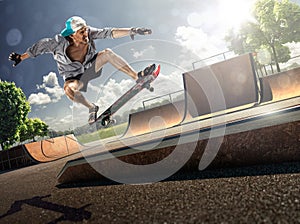 Old Man skating in sunny day