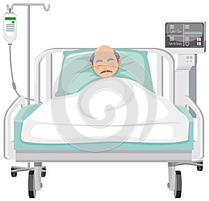 Old man sleeping in hospital bed