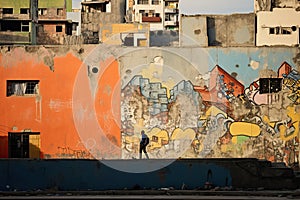 Old man standing in front of graffiti wall, AI Generated