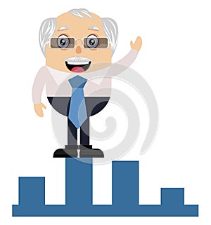 Old man on stock increment, illustration, vector