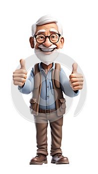 The old man stood with a thumbs up and a good-natured smile.
