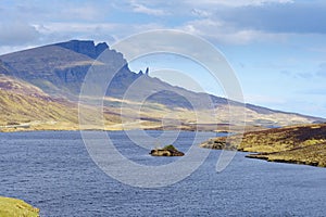 Old Man of Storr rock formation and lake, Scotland