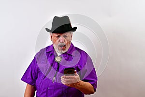 Old man using cellphone