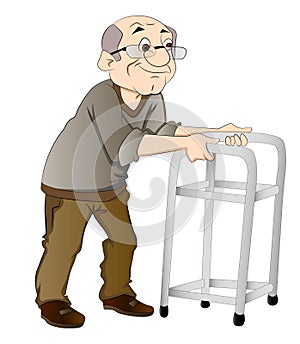 Old Man Using a Walker, illustration