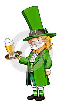 Old man wearing green clothes with beer